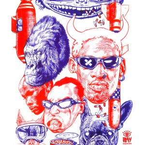 Denis rodman oakleys pen and ink dog